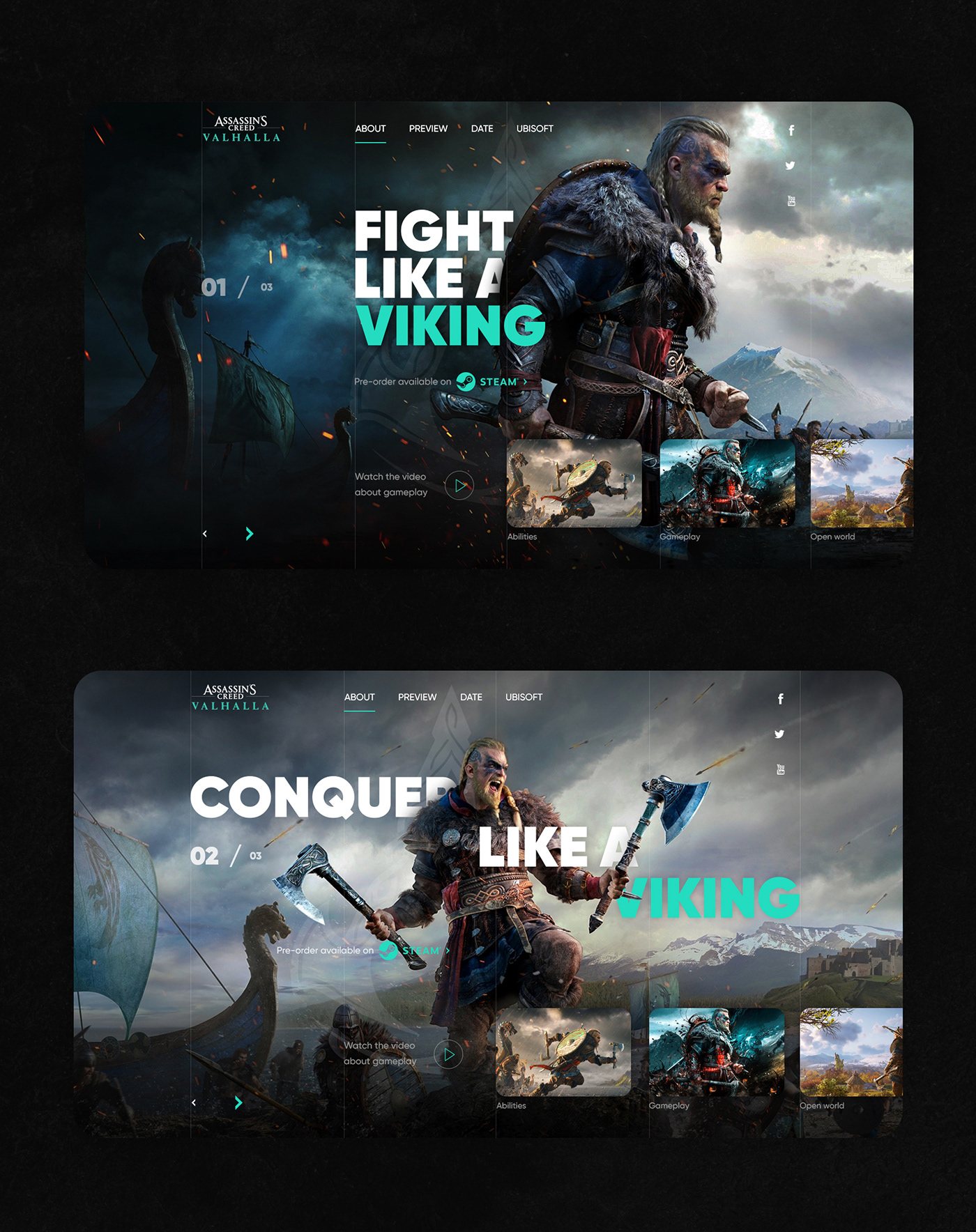 assassin creed design game homepage page UI ux valhalla Web