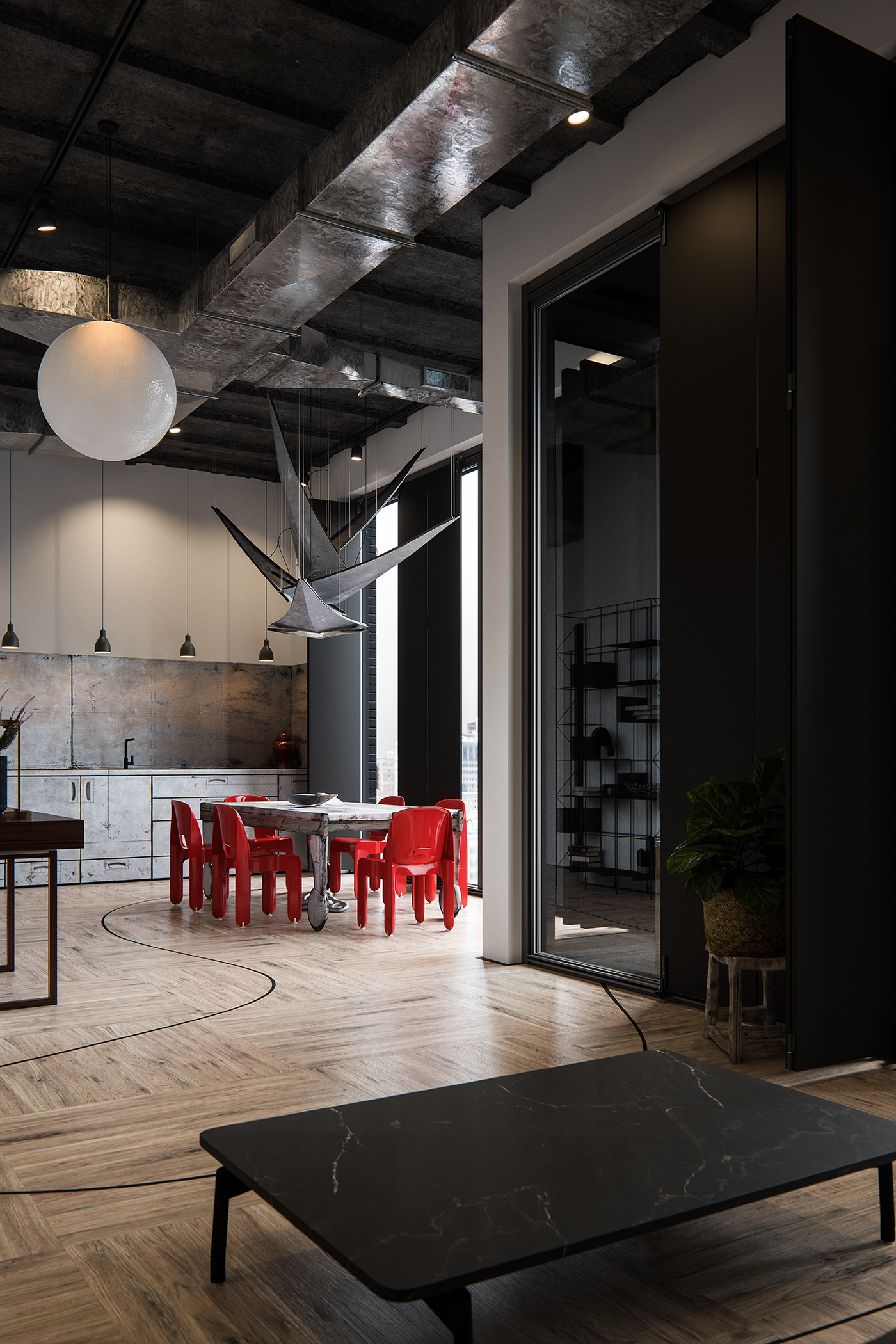 design Interior penthouse living room kitchen bedroom vray 3D rendered New York