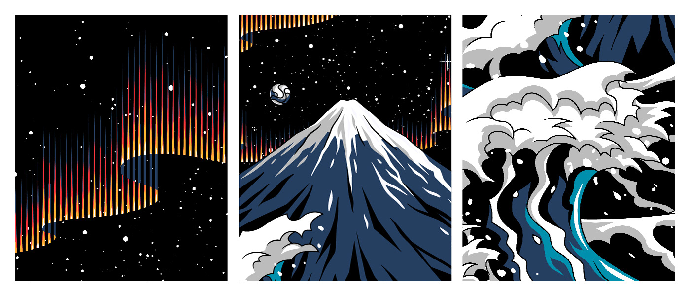 tshirt mountain wave planet aurora japan Landscape Clothing artwork apparel