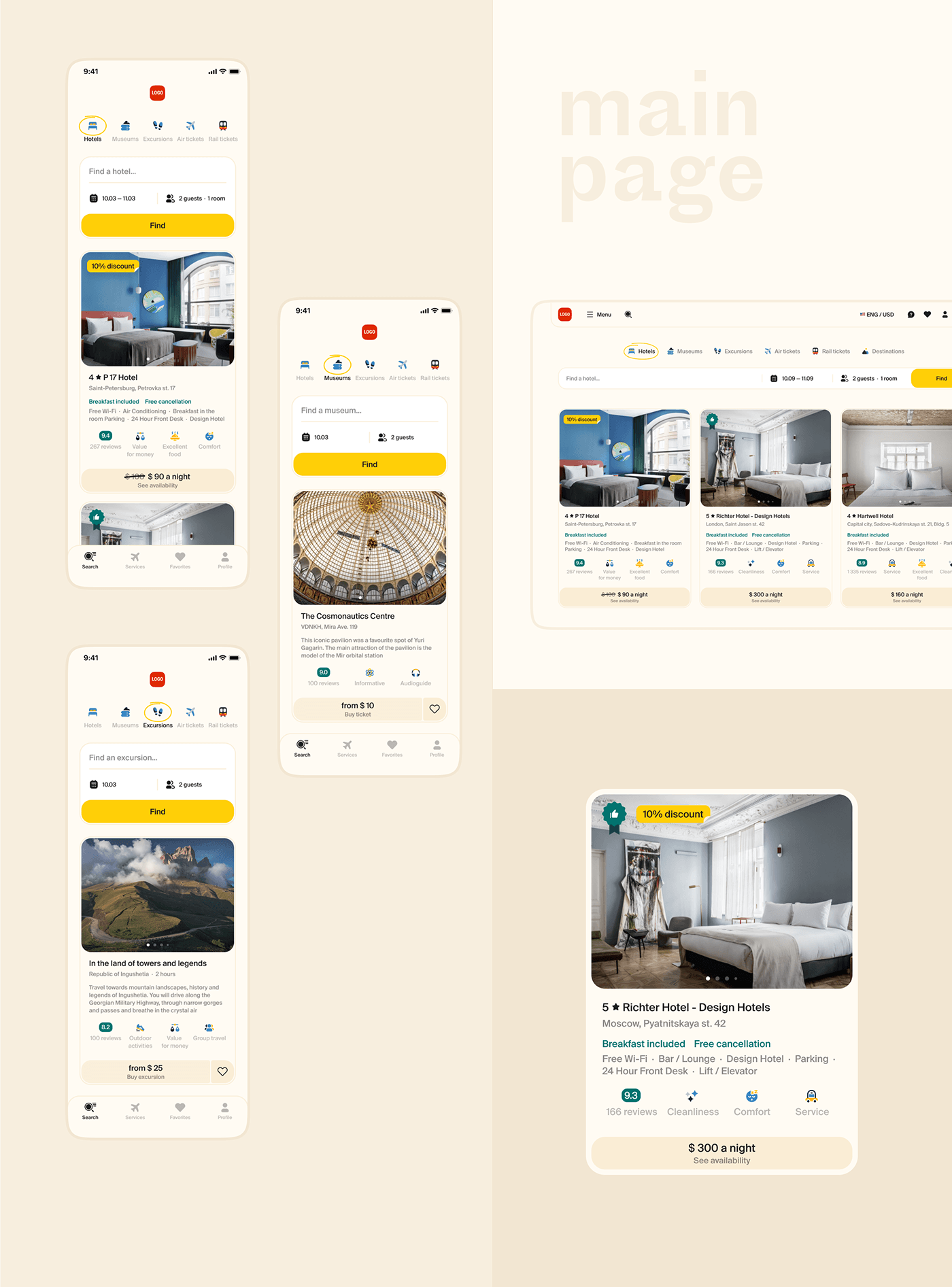 product design  UI/UX Mobile app Figma Web Travel hotel map login checkout