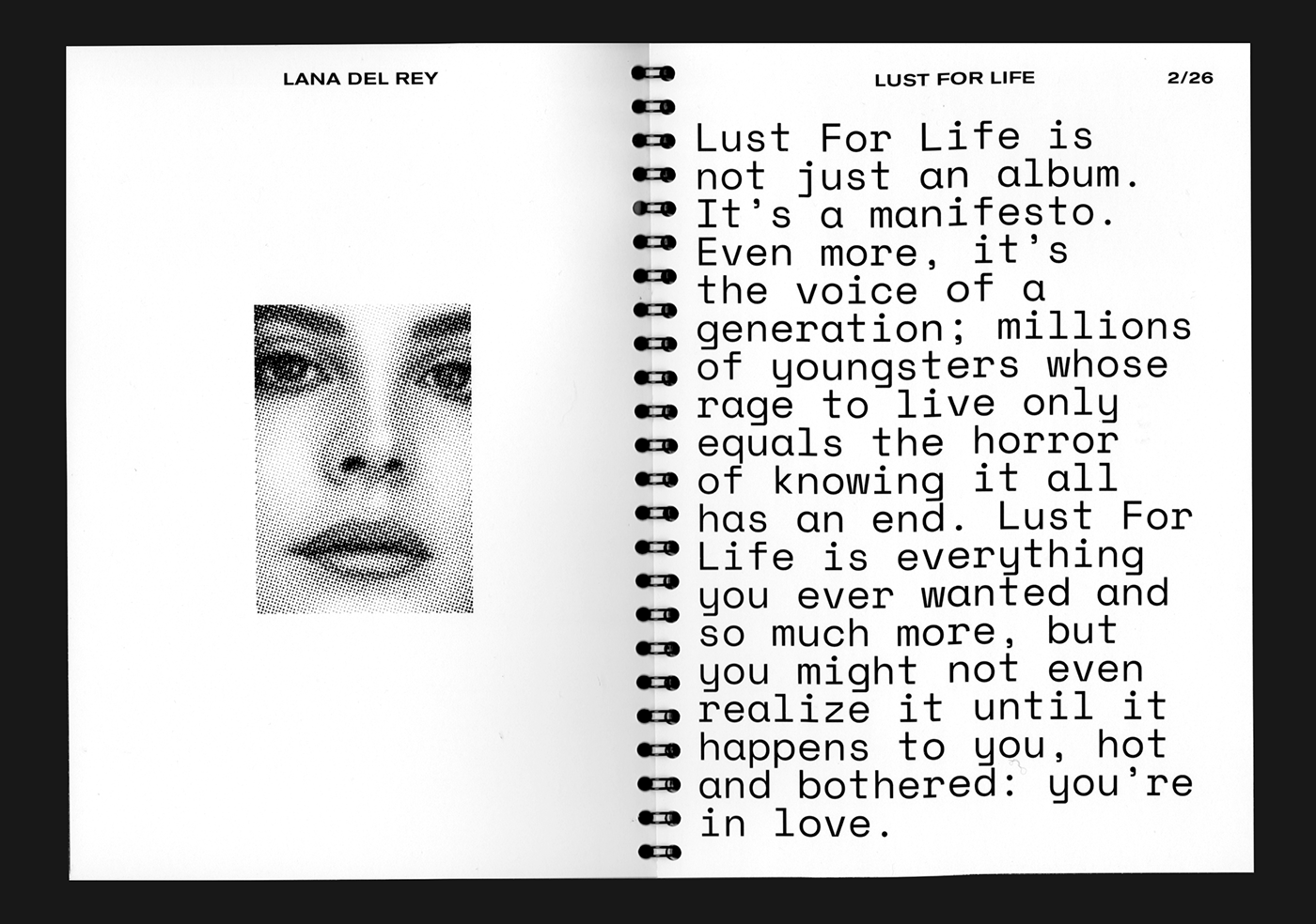 Lana Del Rey editorial publication graphic design  book book design typography   Layout page layout Typeface