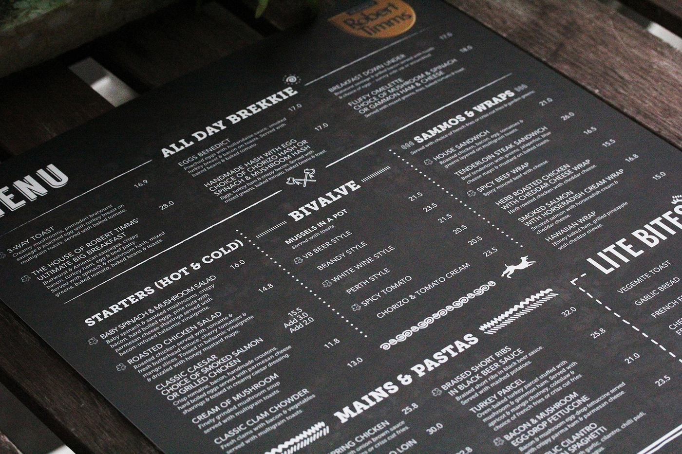 cafe robert Timms menu design Food  typo Layout Australia restaurant campaign