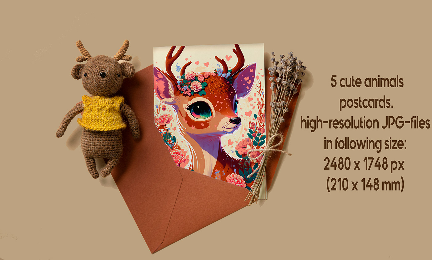 A5 postcard bear postcard card for her Cute Postcard deer card digital download dog art Duck card notecards Postcard Pack