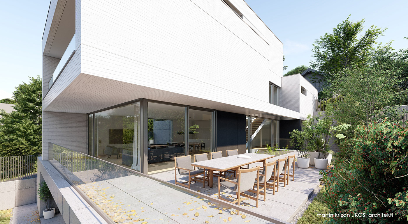 architecture Villa modern visualization Render archviz glass brick concrete house
