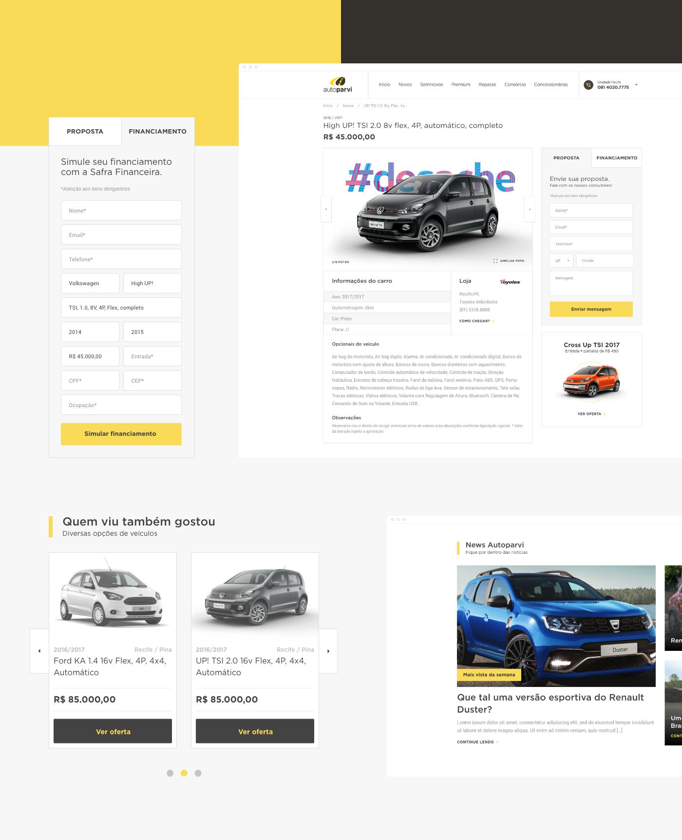 Website autoparvi carro carr yellow site UI/UX black