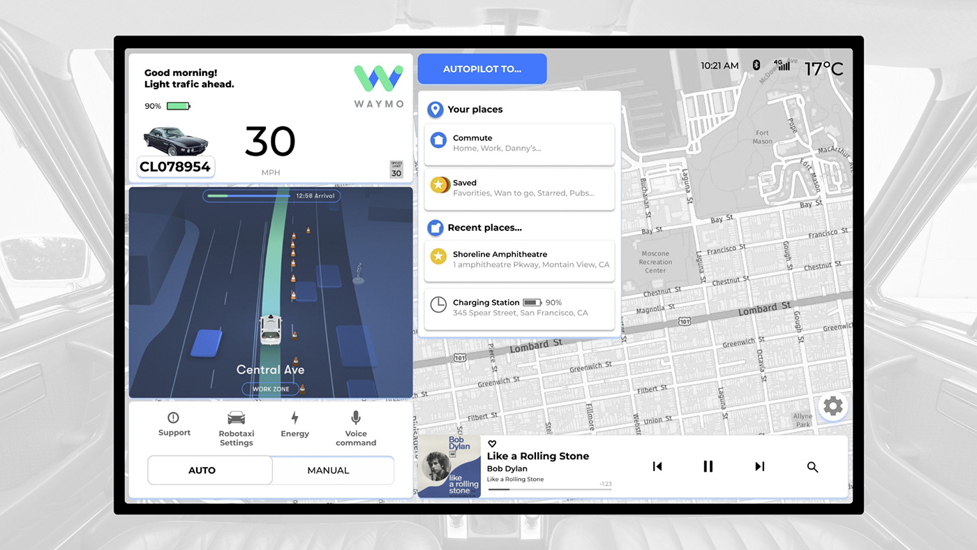 waymo tesla google Autonomous self-driving Uber taxi Electrified ux dashboard