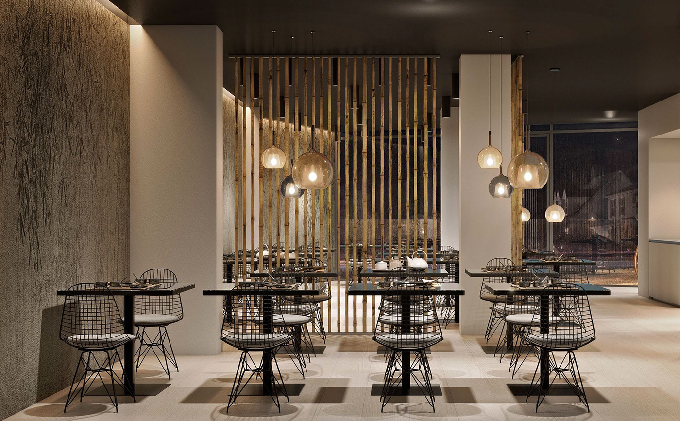 Render rendering restaurant japanese Japanese Restaurant Interior interiordesign Vitra EAMES wall&decò