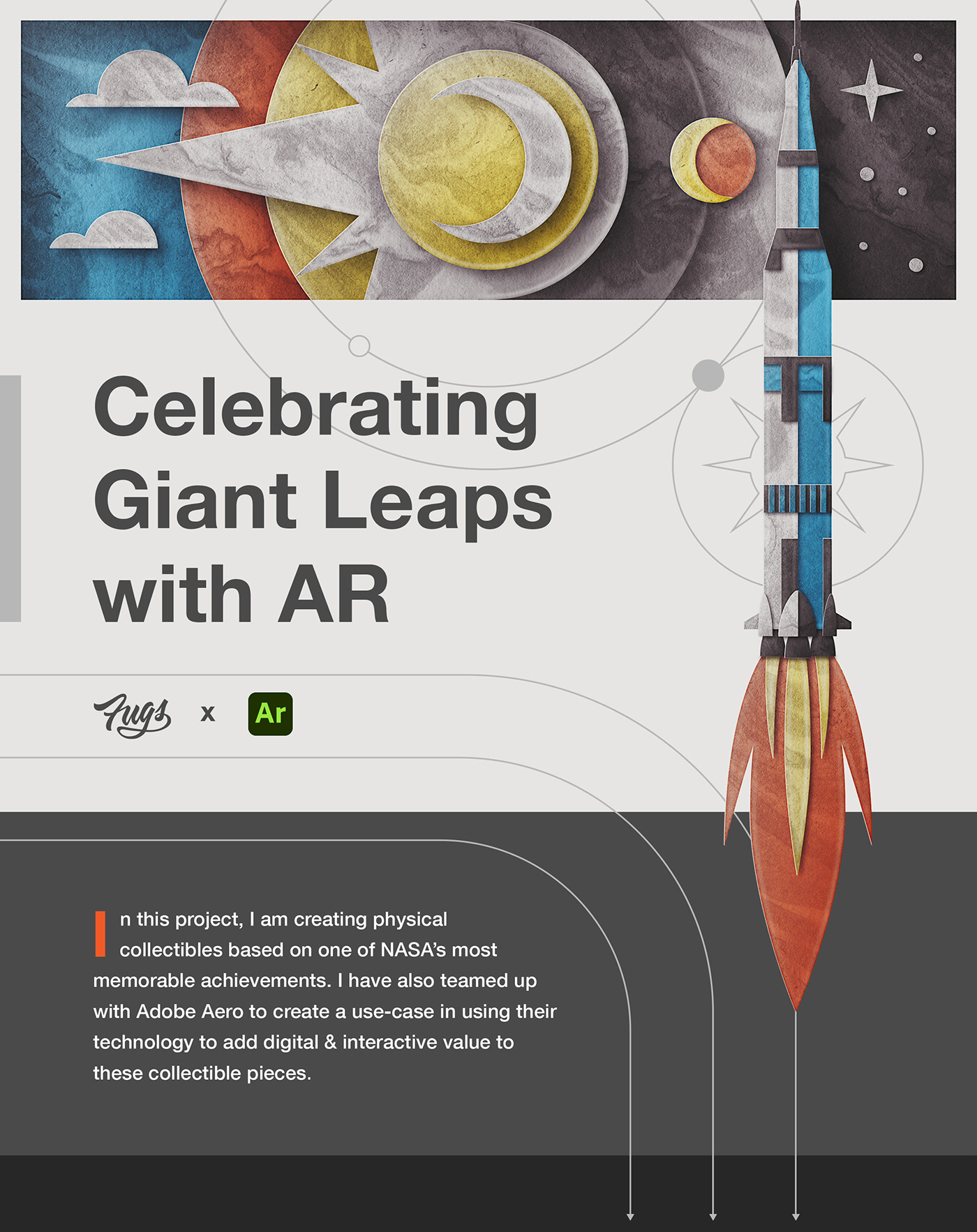 aero Aerospace augmented reality Illustrator moon nasa paper planet rocket Space 