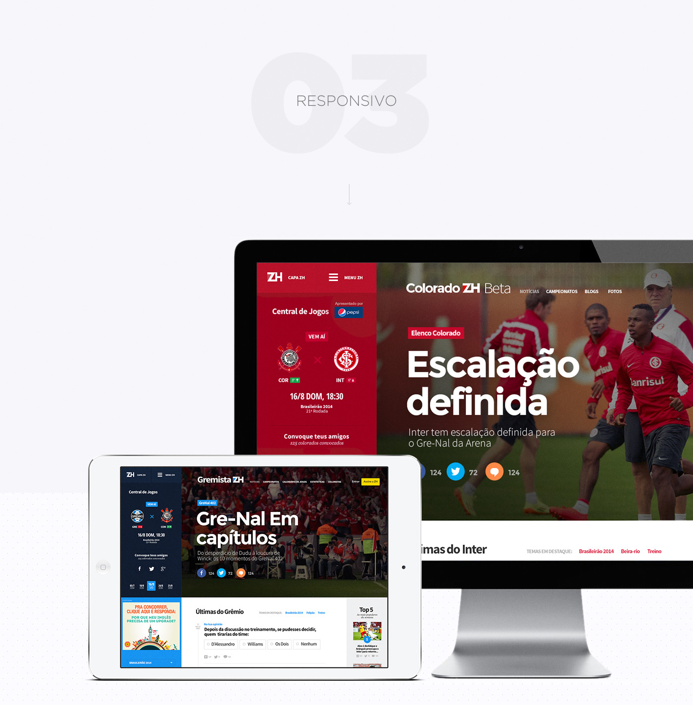 app mobile Web desktop Interface design ios android Responsive user experience visual design soccer grêmio inter zero hora