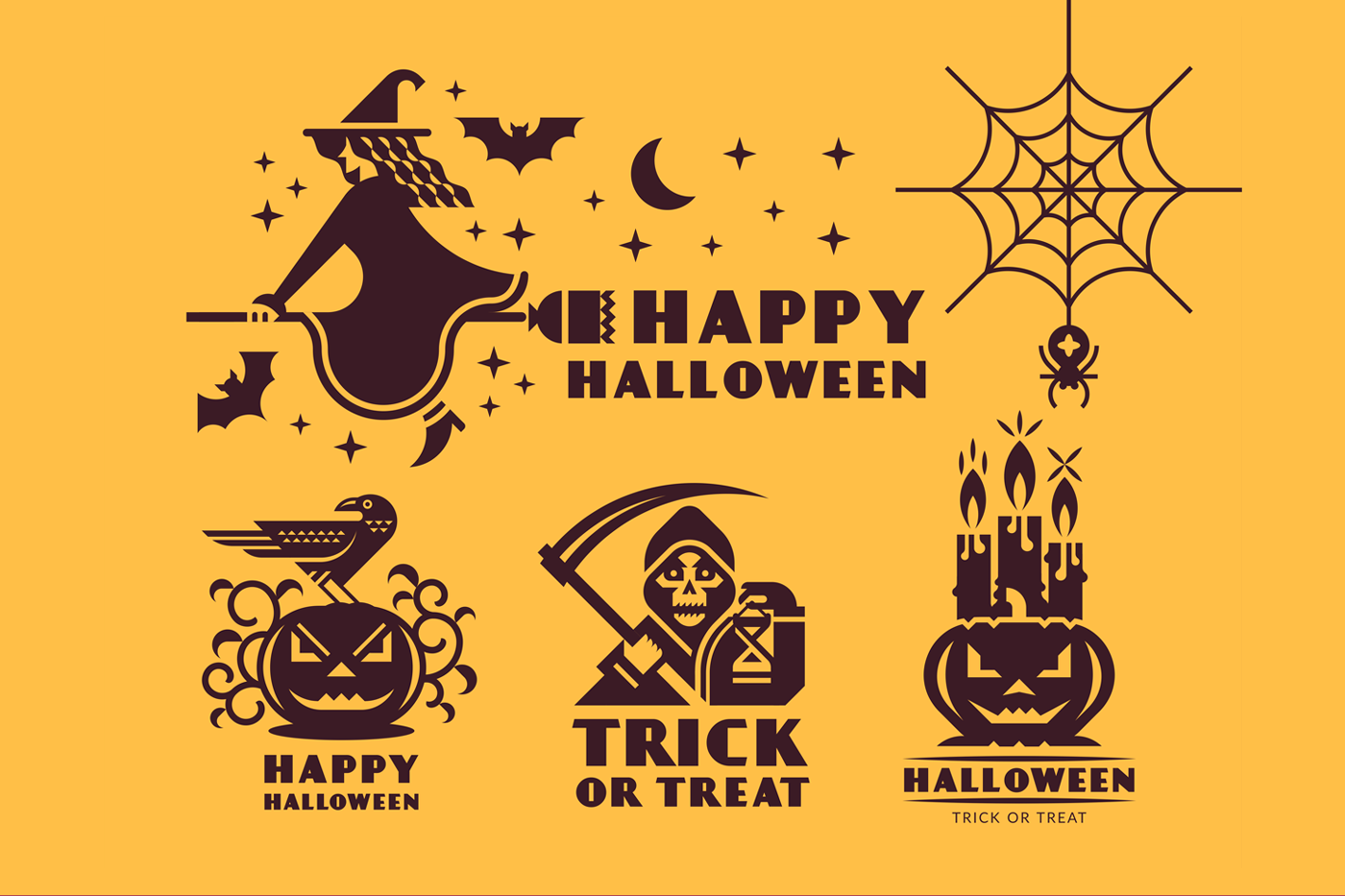halloween emblem and illustrations one color
