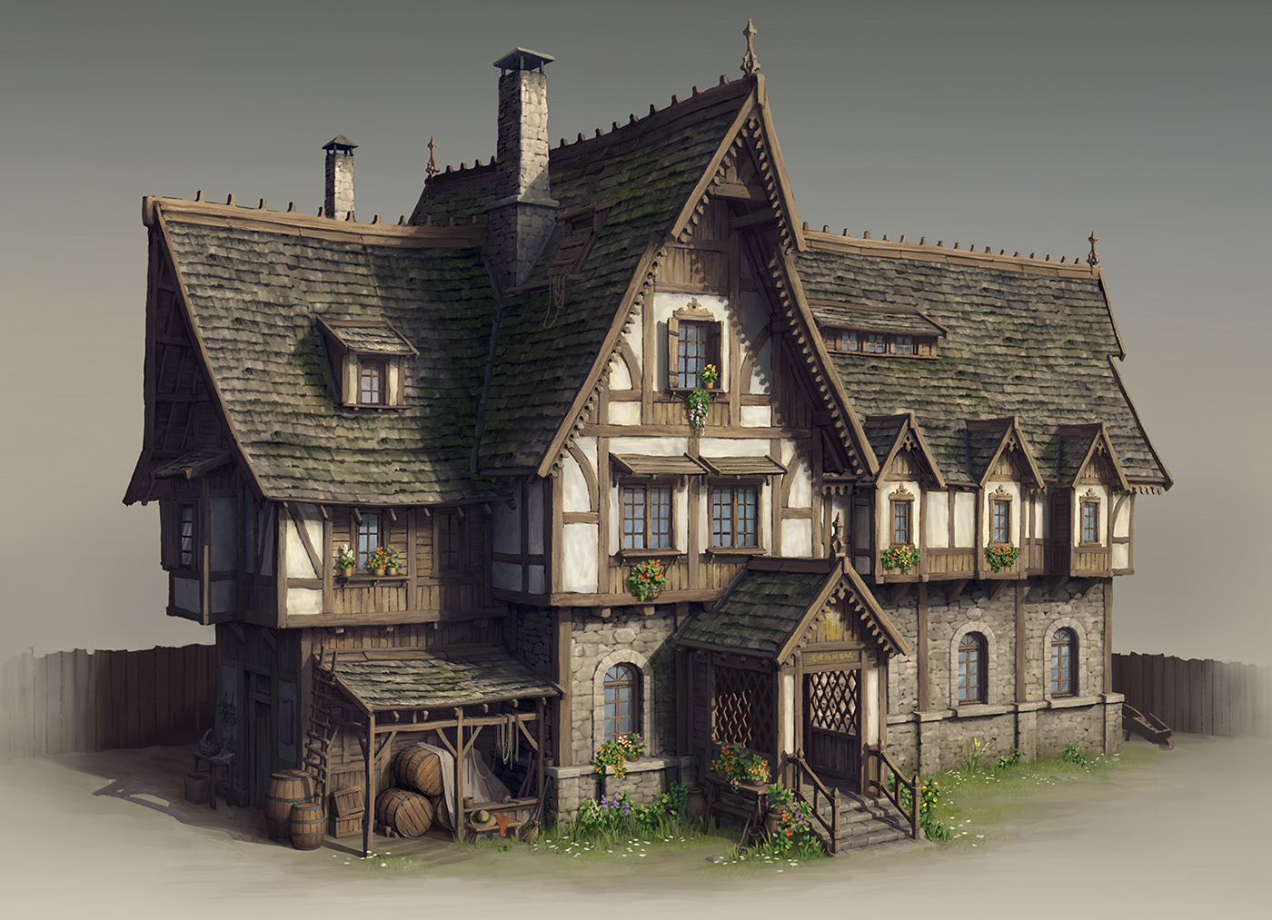 medieval fantasy building inn Tavern architecture concept concept art Enviro history