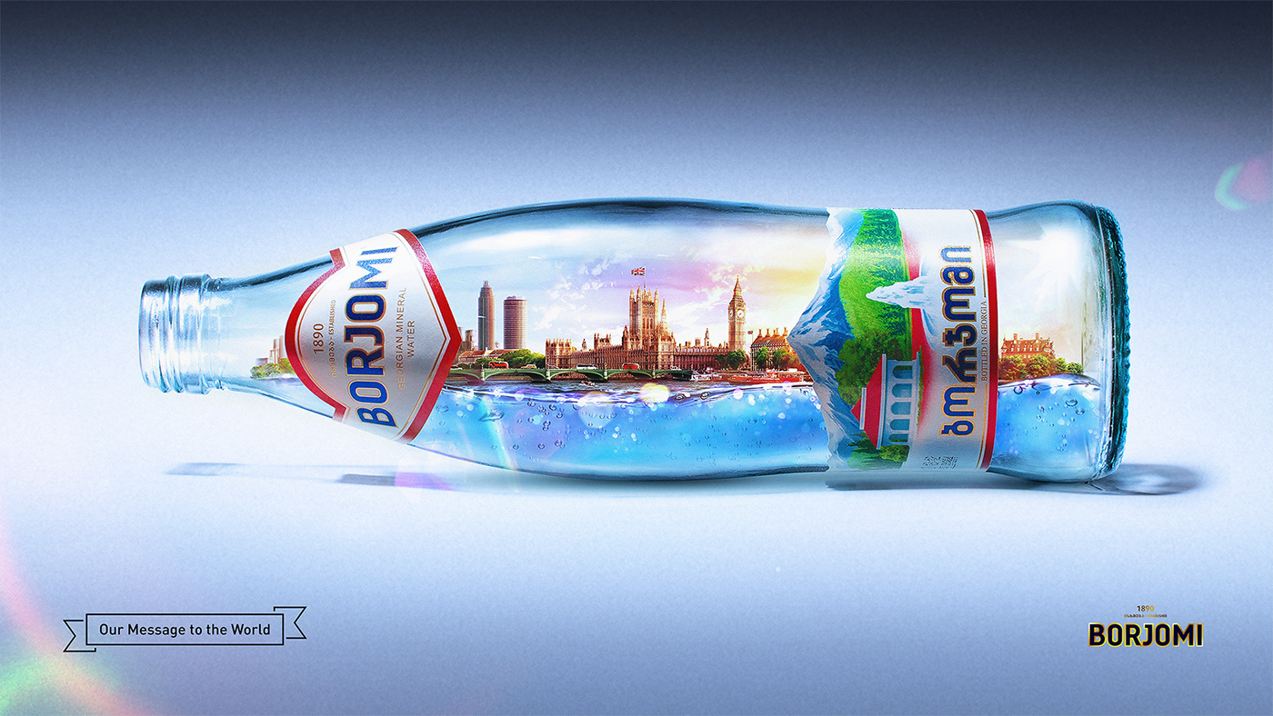 city 3D bottle Borjomi London New York mineral water water yacht skyline building tower Sydney Opera house sydney