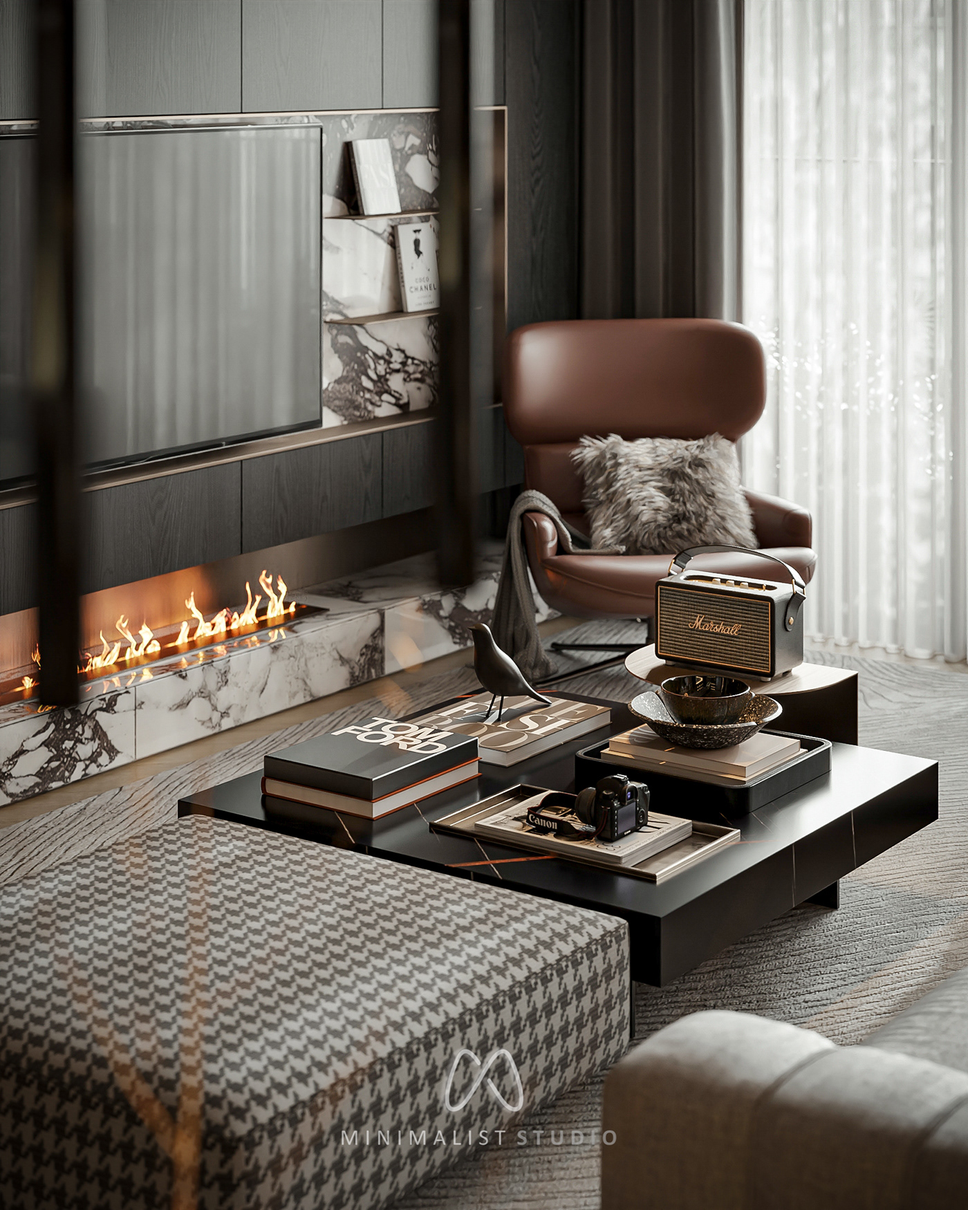 architecture living room kitchen Interior Render visualization minimalist studio