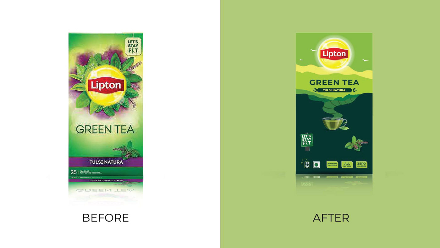 Packaging redesign Lipton Lipton Green Tea typography   ILLUSTRATION  brand identity Social media post adobe illustrator Advertising 