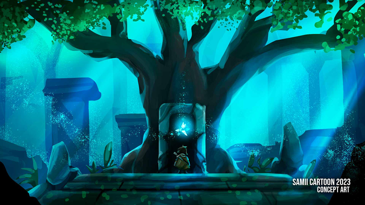 concept art digital illustration fantasy Game Art 2D art photoshop zelda link Legend of Zelda magic tree