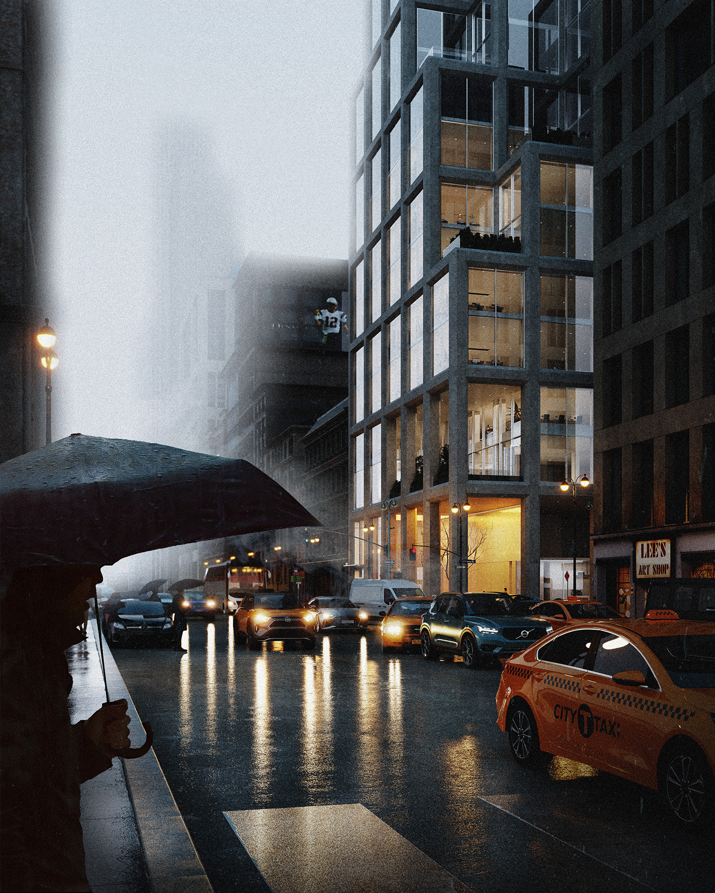 New yourk rain visualization 3D CGI architecture corona archviz Render exterior