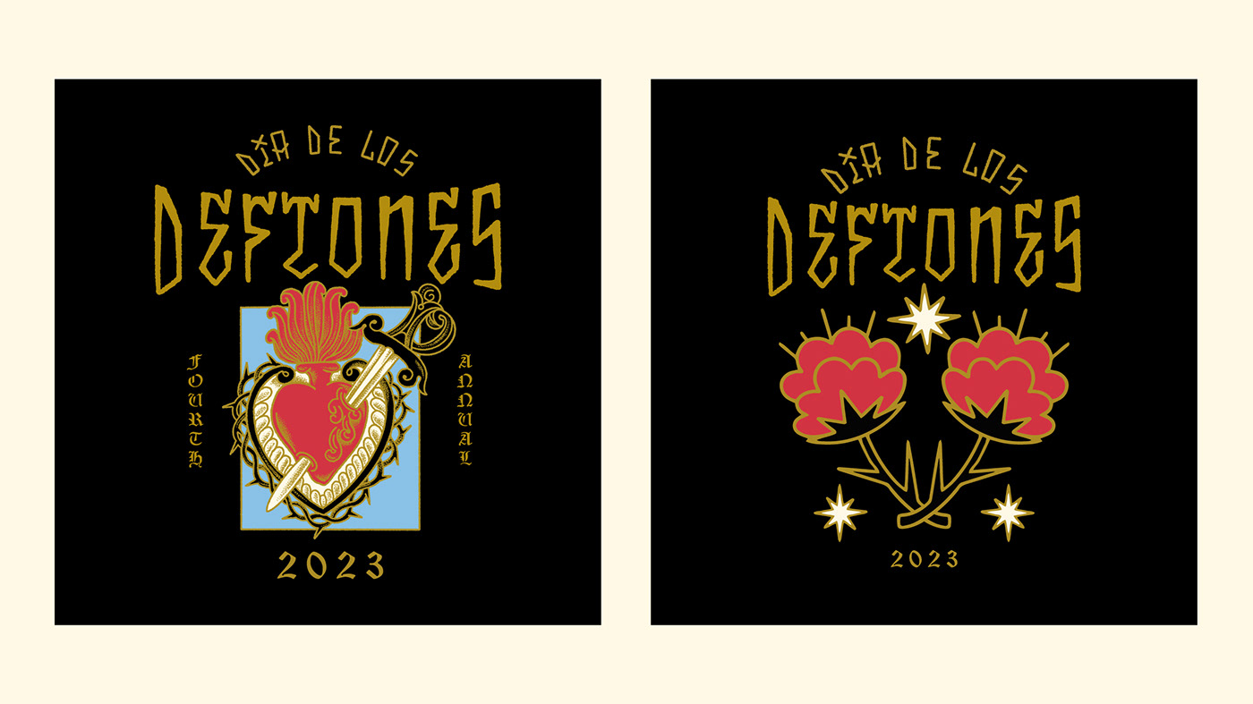Deftones concert Dia De Muertos mexico Merch apparel t shirt design Event music visual identity