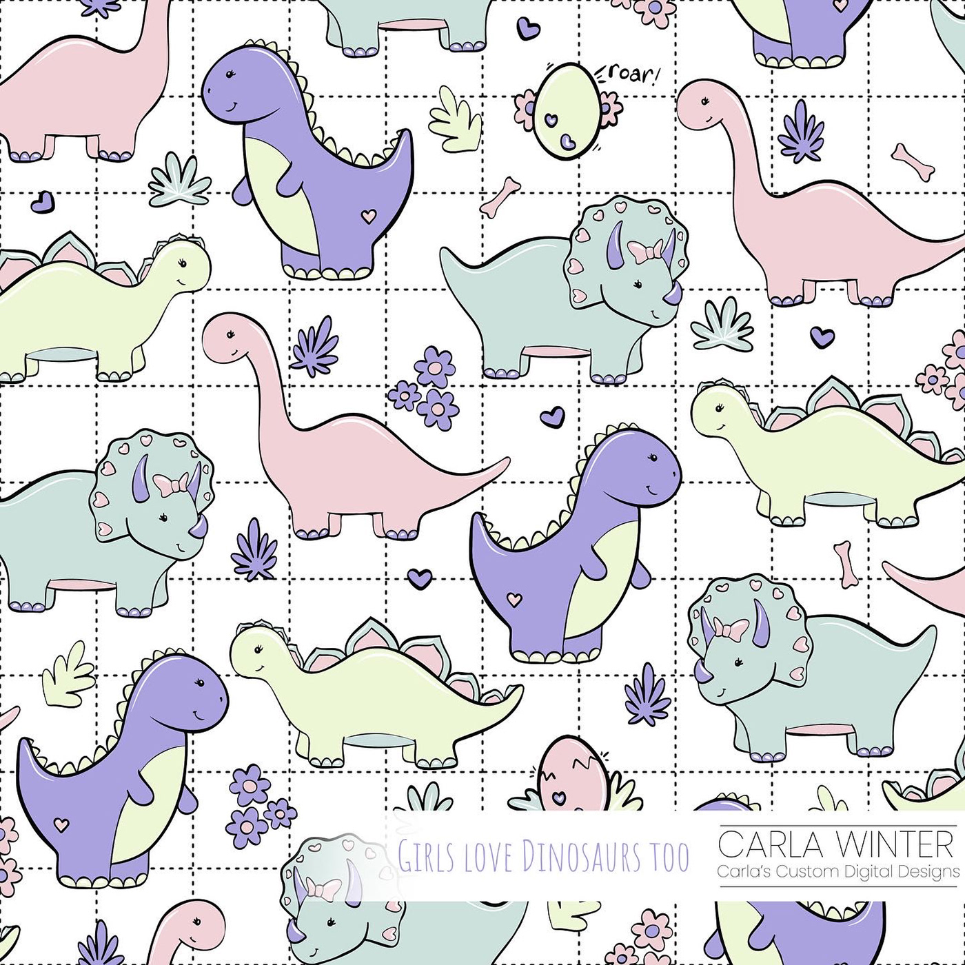 adobefresco dinosaurs floral girls halfdrop ILLUSTRATION  kids Mockup pattern pink purple seaglass