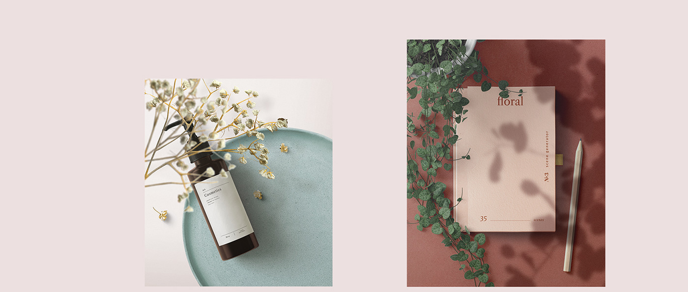 floral cosmetics minimal clear Stationery Mockup free psd Packaging freebies