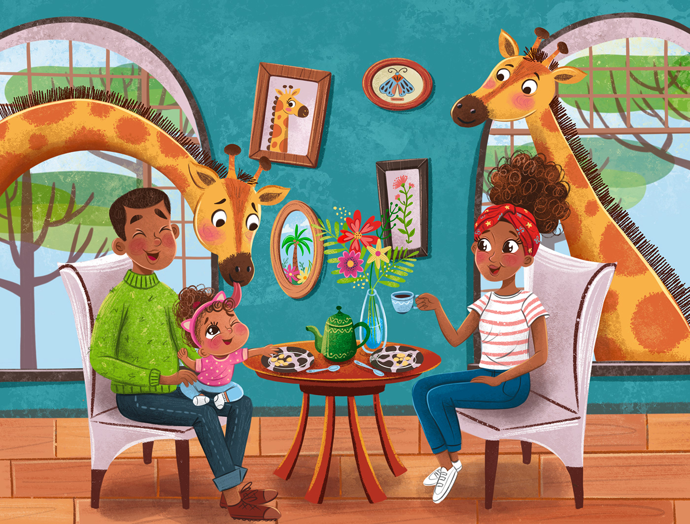 lunch animals cute Character design  family baby dinner africa laugh giraffes