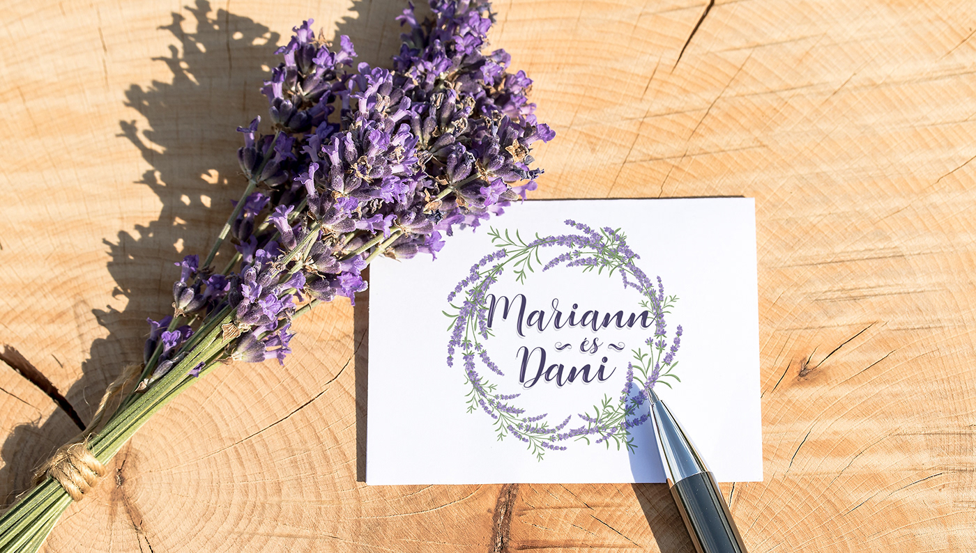 wedding card Invitation gift lavender Levendula lettering handwriting type typography   print design  branding  Flowers flower purple