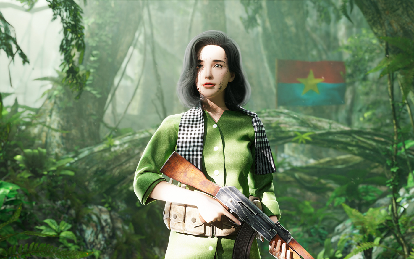 3D vietnam history motion cartoon jungle forest Hero feminism War