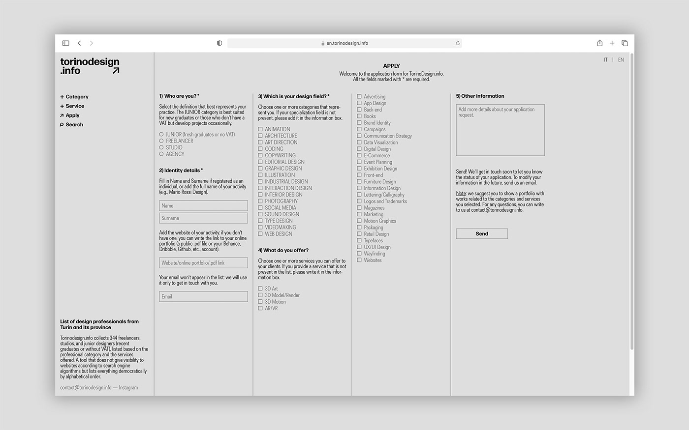 app architect Archive database design gray list Phone book torino Website