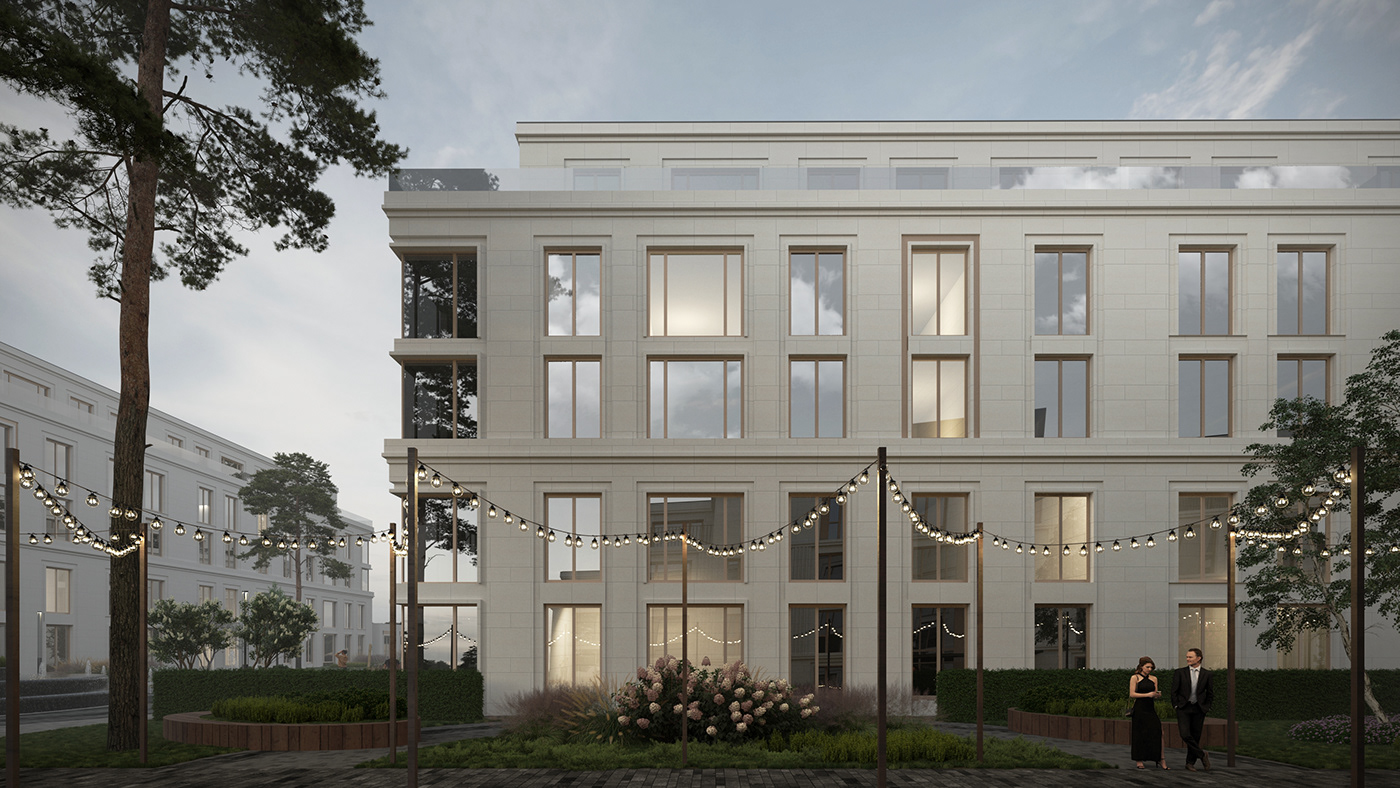 architecture residential Landscape pine 3D visualization CGI exterior archviz pinus
