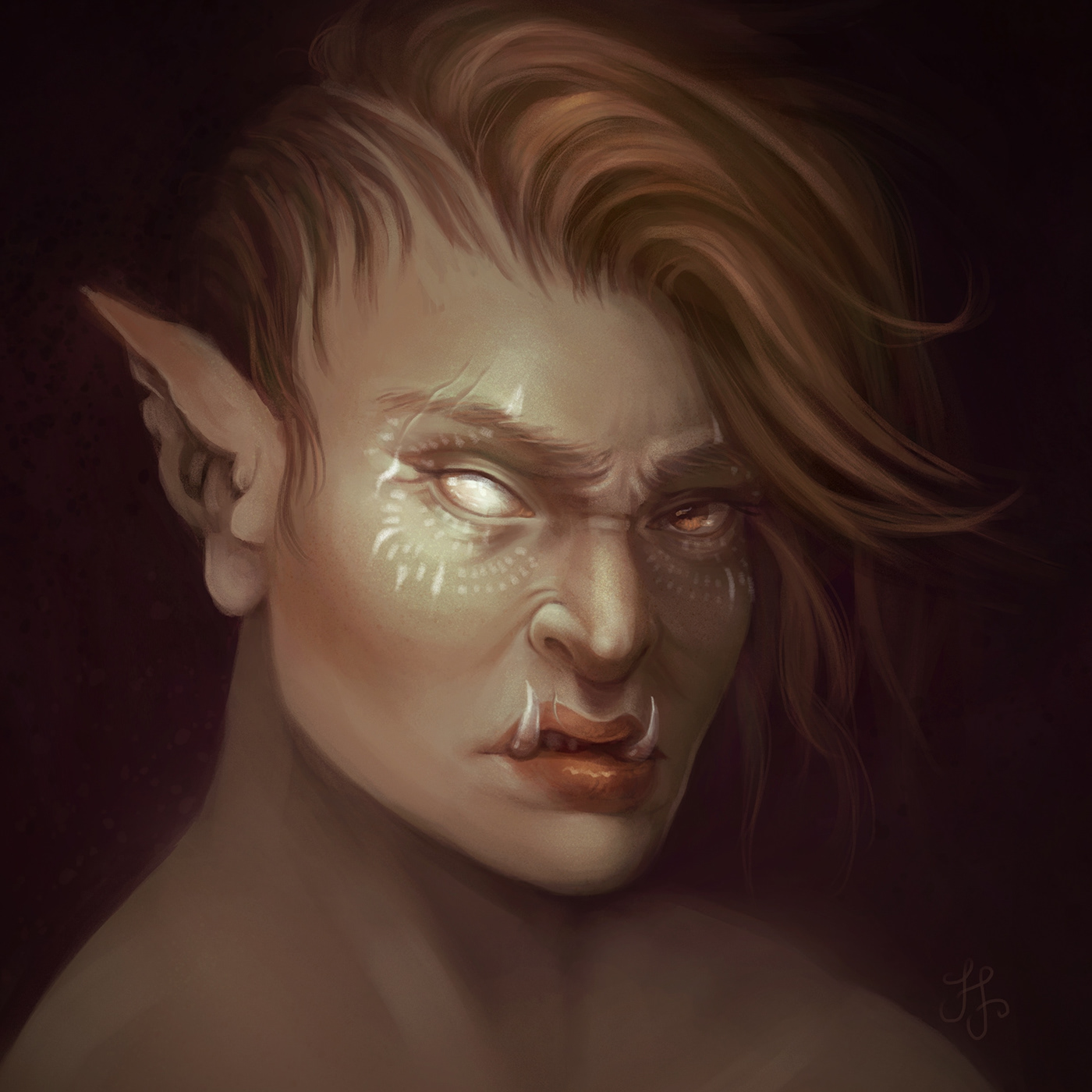 orc halforc fantasy Dungeons and Dragons rpg neverwinter female portrait digital painting