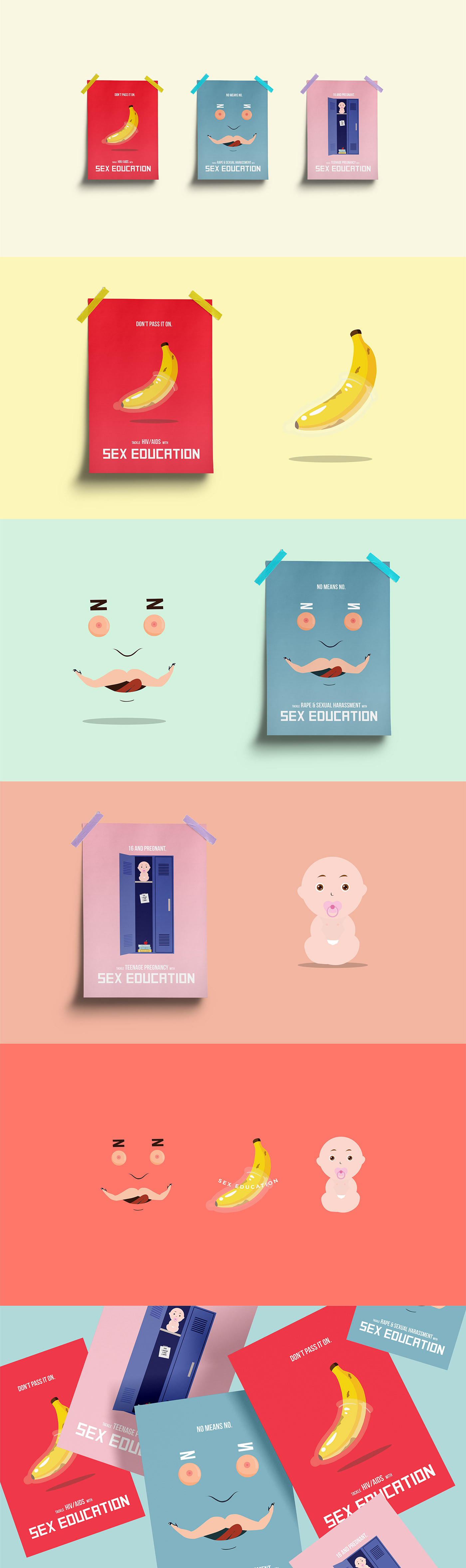 ILLUSTRATION  vector AIDS hiv mustache sex education sexual harassment teenage pregnancy art Poster Design
