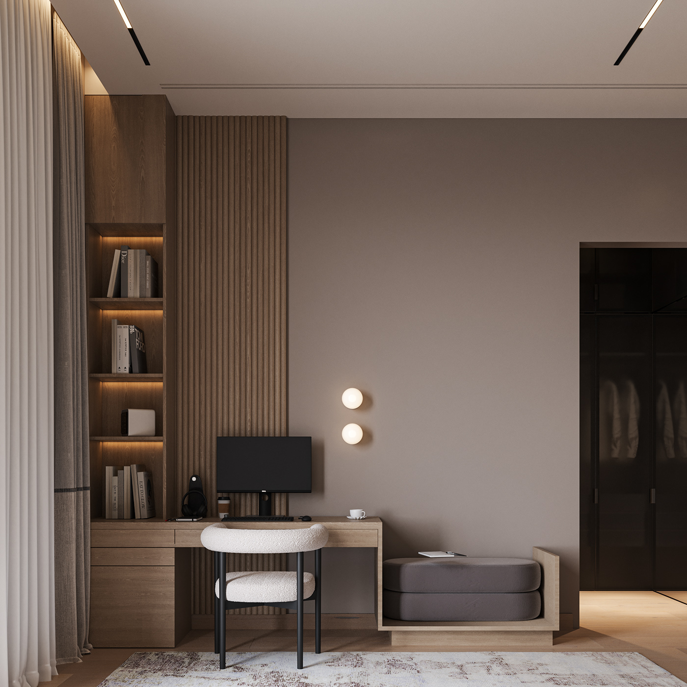 bathroom bedroom visualization desk modern architecture bed furniture wood 3D