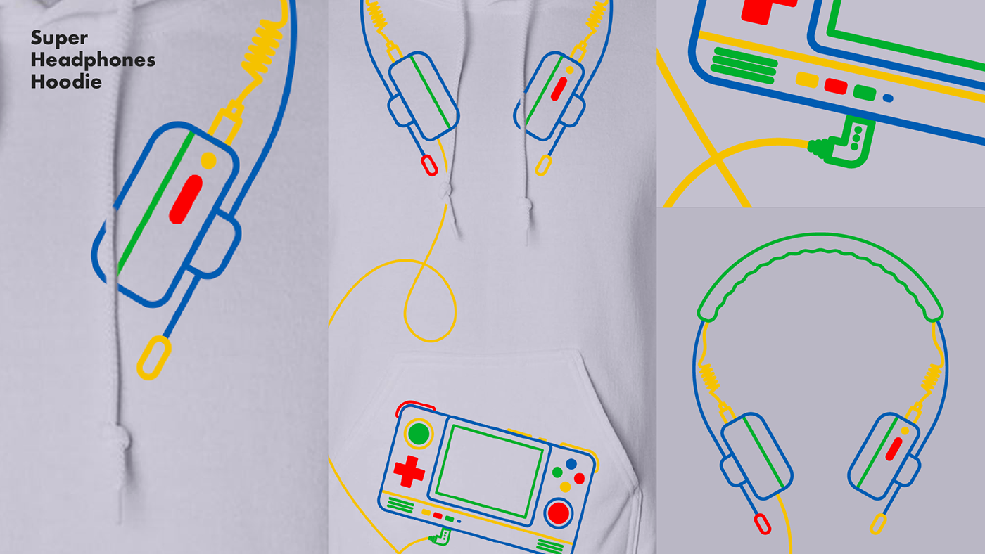 printed hoodie with headphones and gaming console print designs