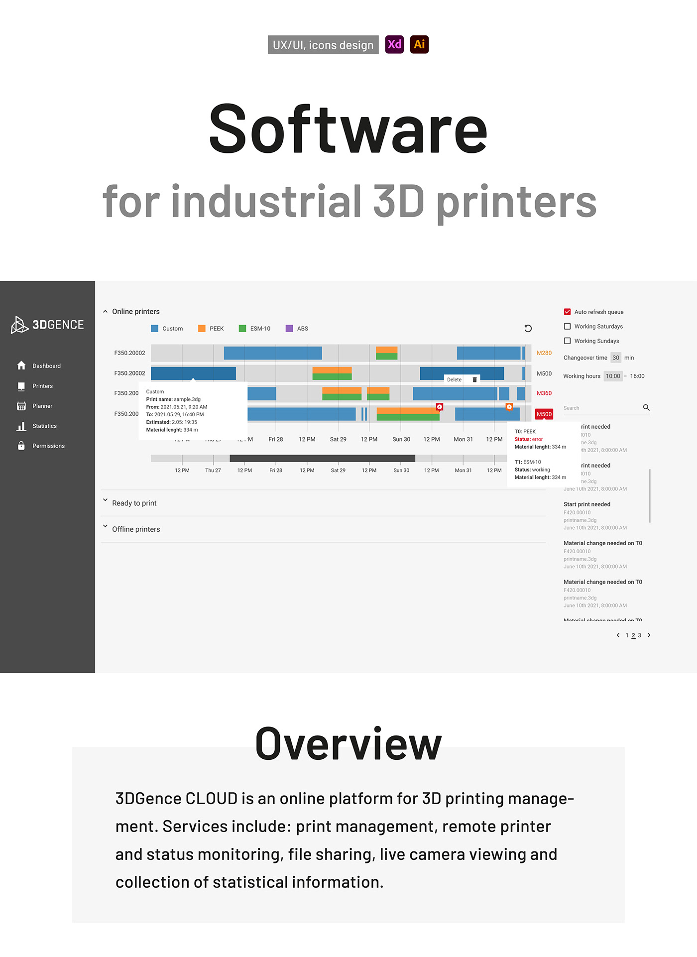 3dprinting Interface software ux/ui