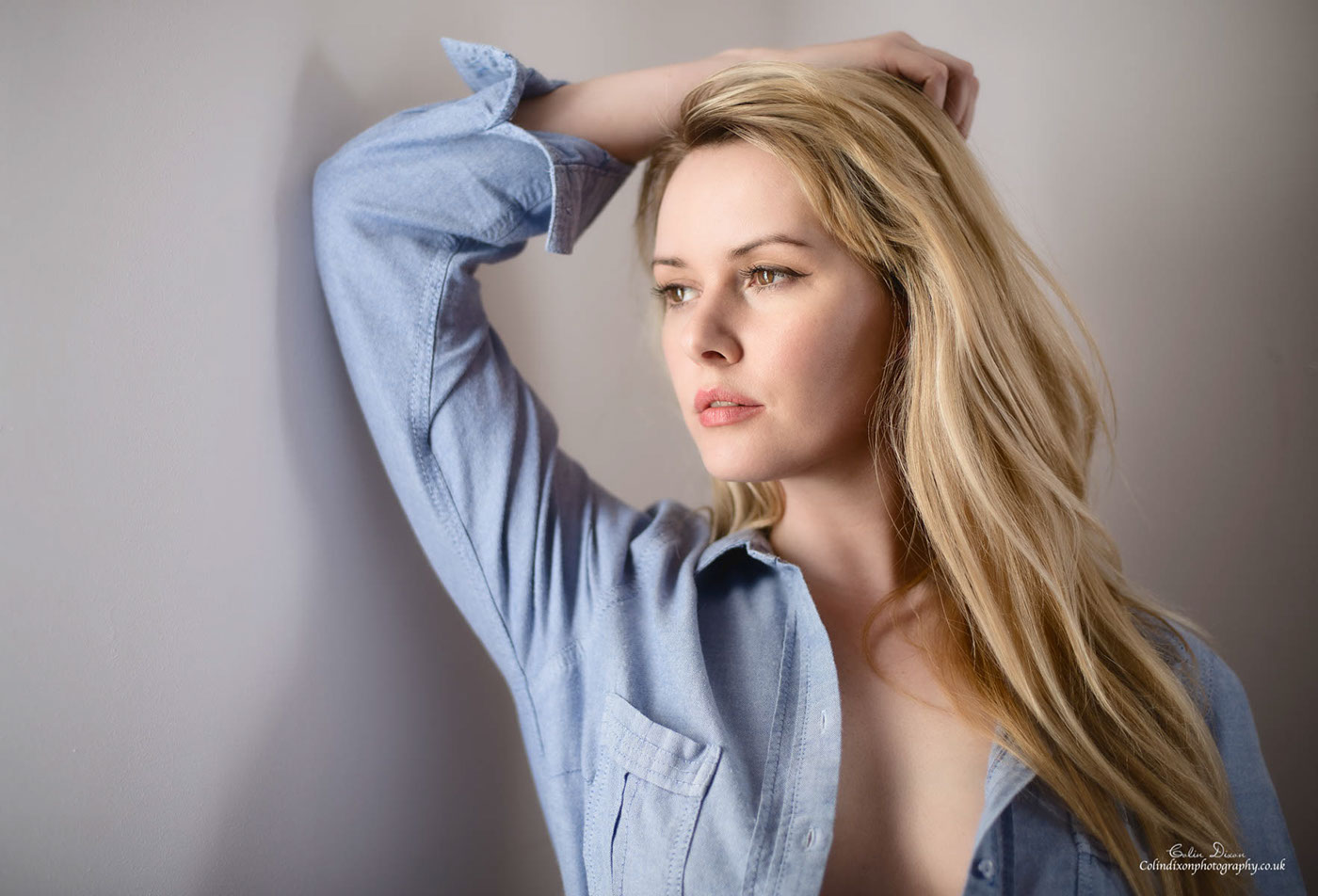 portrait Fashion  model Denim shirt blonde beauty natural light