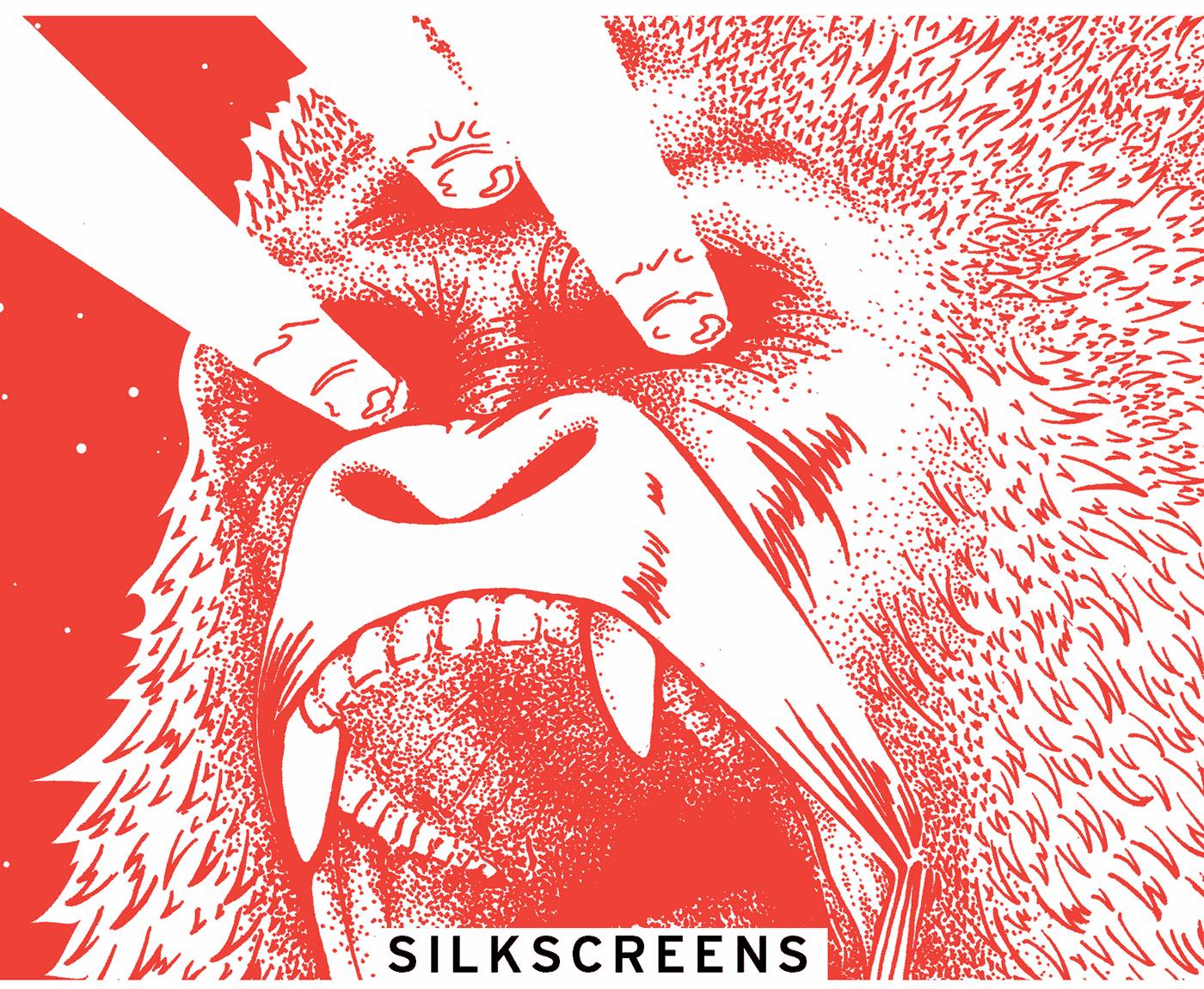 silkscreen screenprint animals bear gorilla crow shark swan bull third eye beam Fur dotwork stippling poster