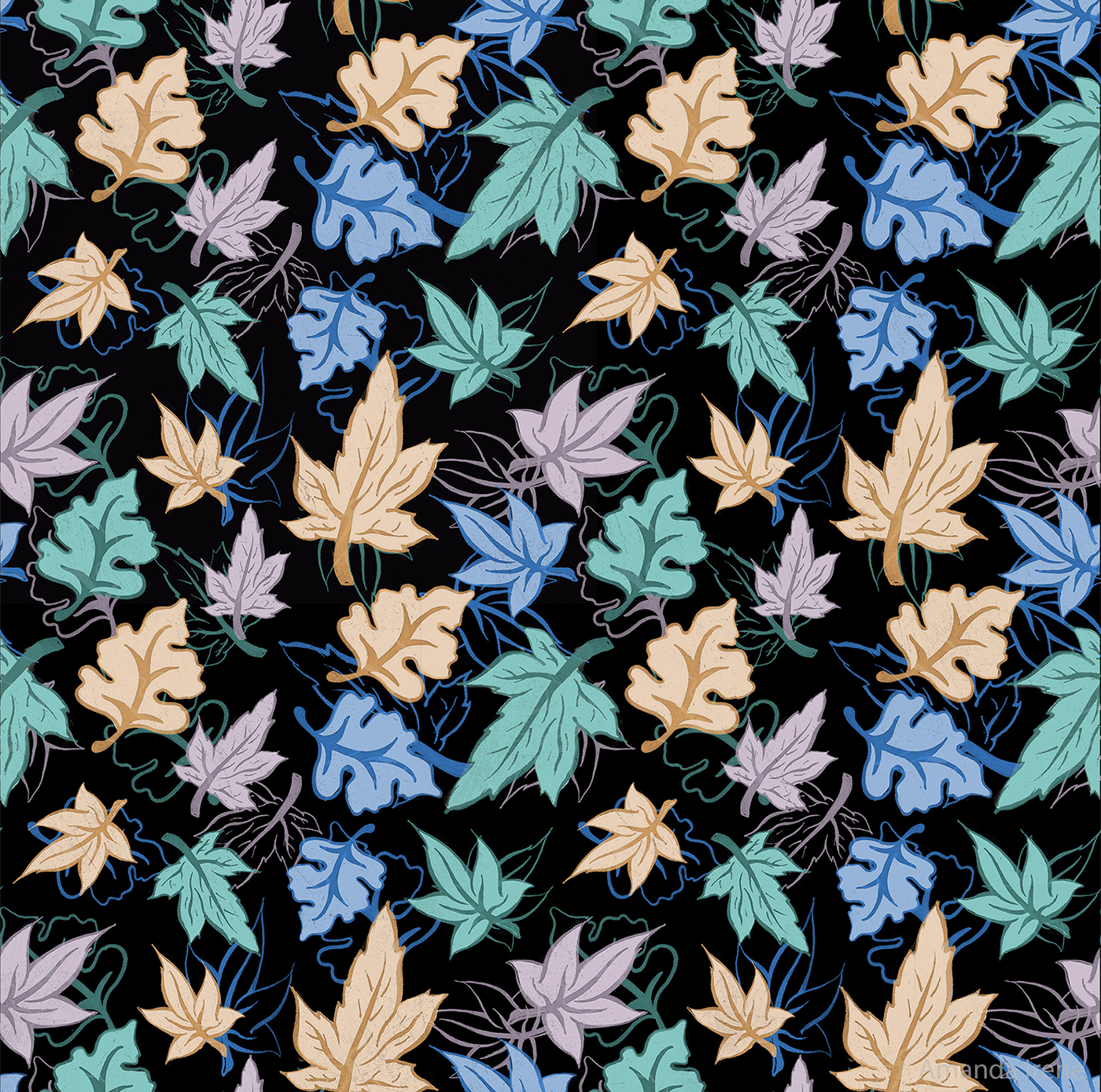 Fall leaves season leaf shrubbery Nature pattern textile repeating ILLUSTRATION 