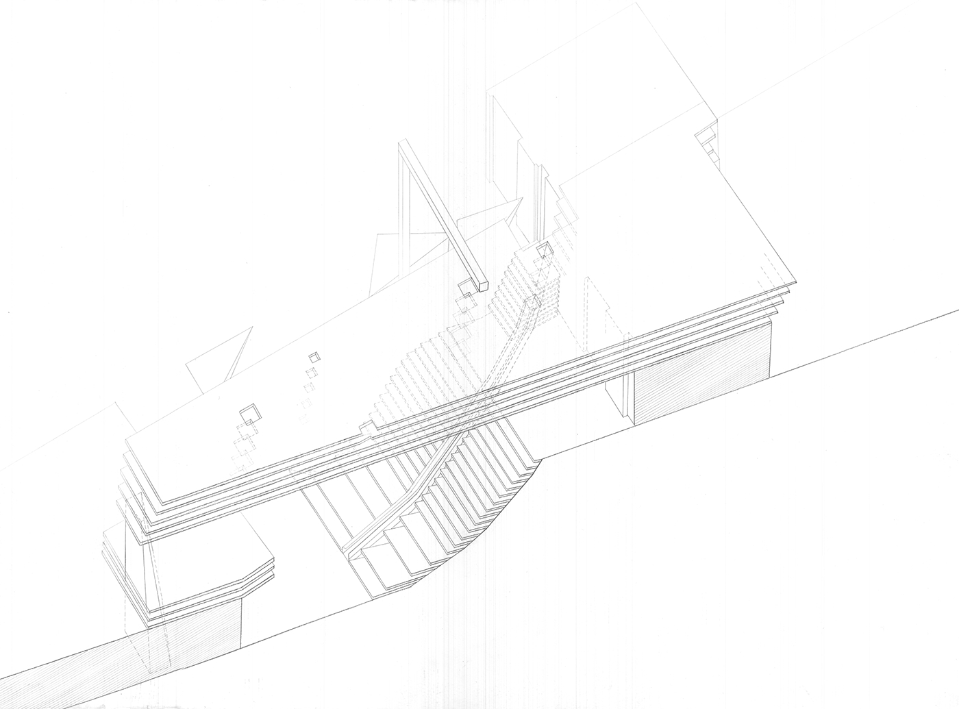 architecture Drawing  section Perspective axonomenteric pencil