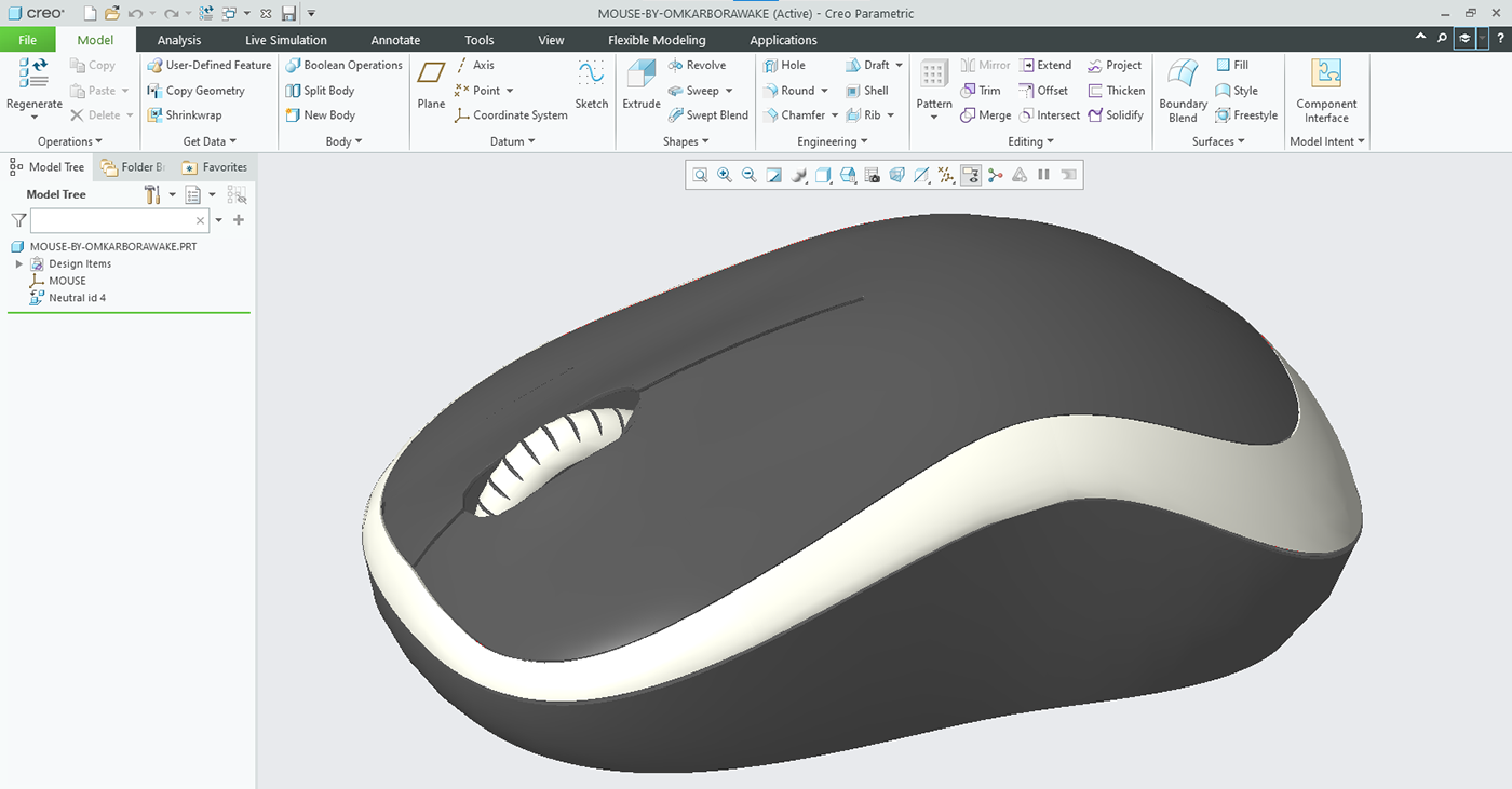 Creo Parametric 3d modeling design mechanical engineering designer omkarborawake MechanicalDesign mousedesign
