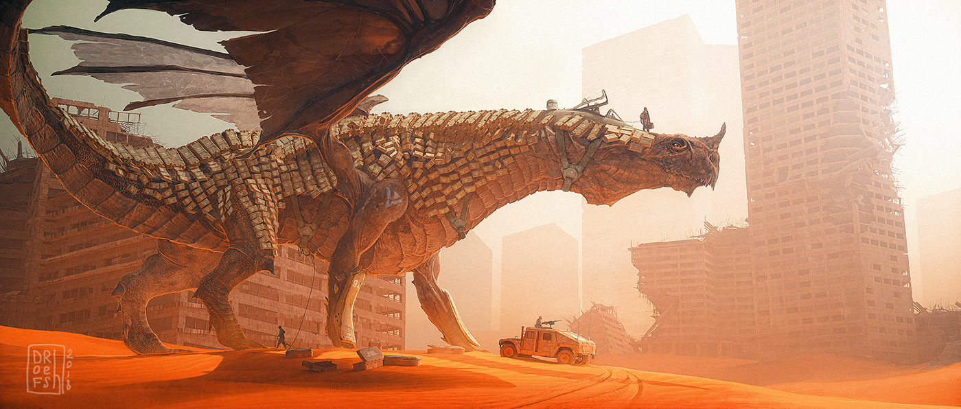 dragon War city battlefield desert sand fantasy Scifi Armor ruins