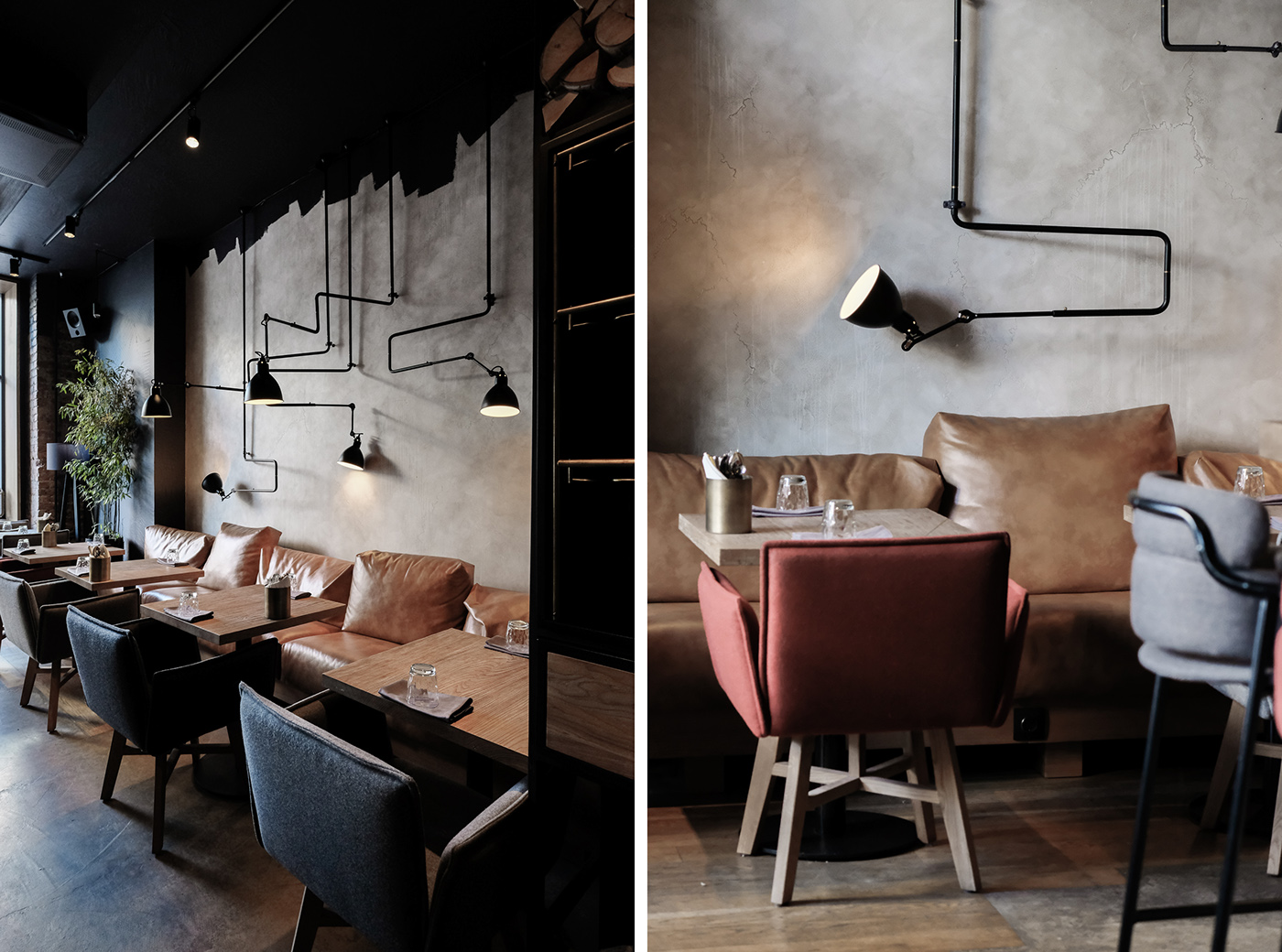 restaurant architecture design Interior brick concrete wood Food  bar LOFT