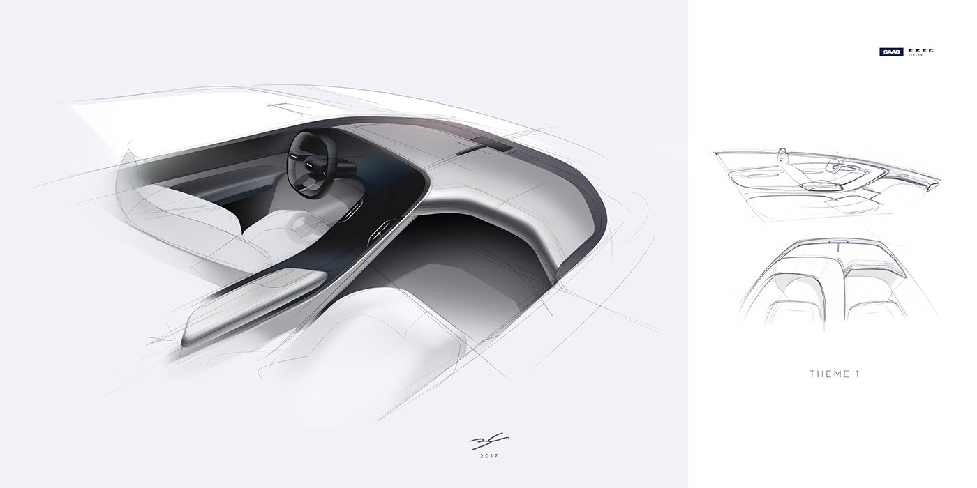 automotive   design saab Interior sketch exterior CAS sedan