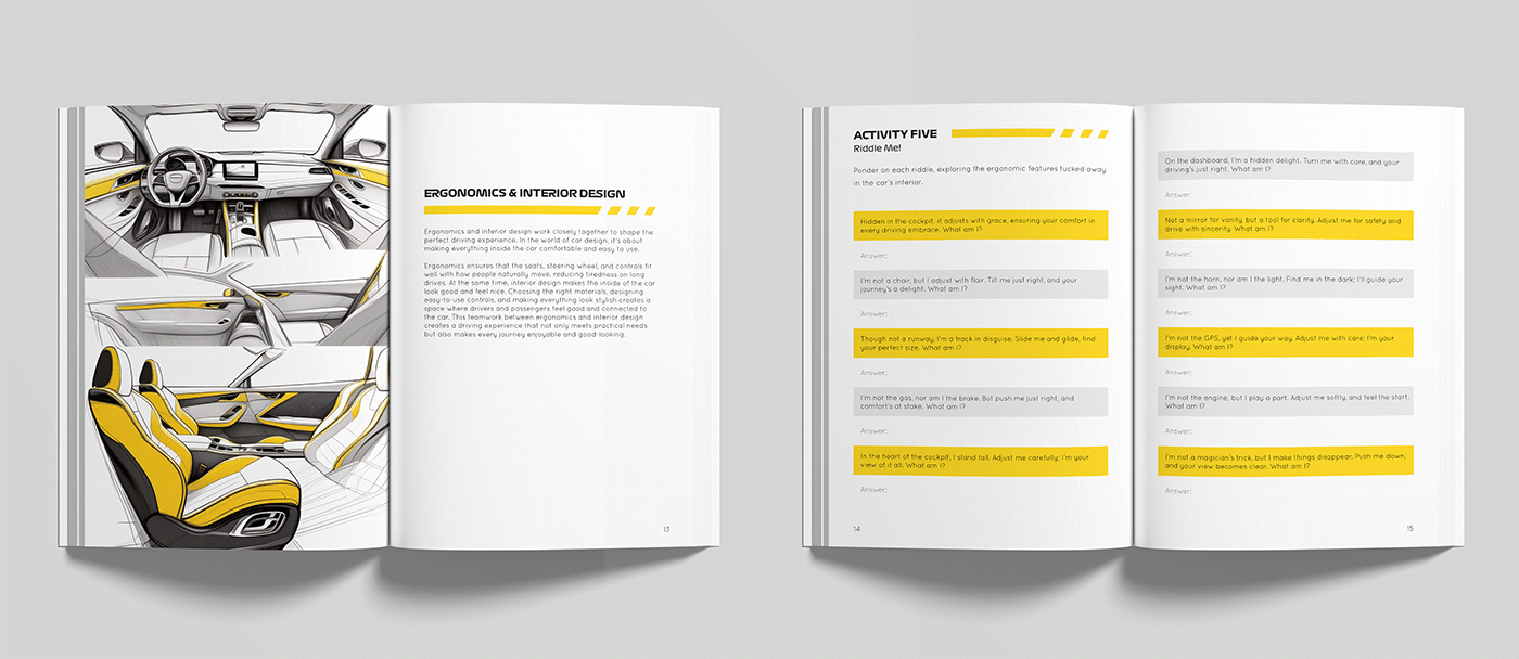 book Layout graphic design  publication design Automotive design car activity book Layout Design publication grid