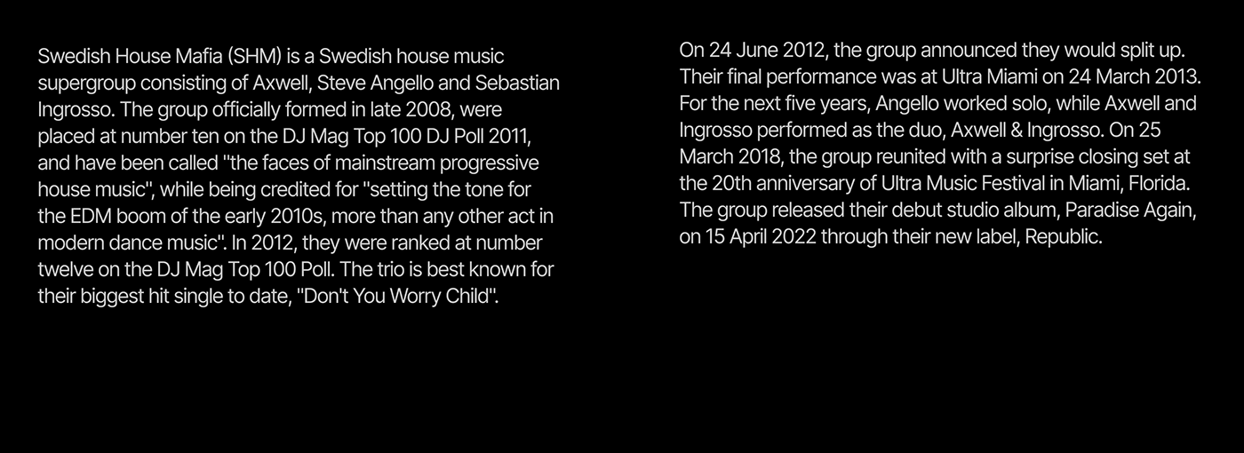 About Swedish House Mafia EDM Band.