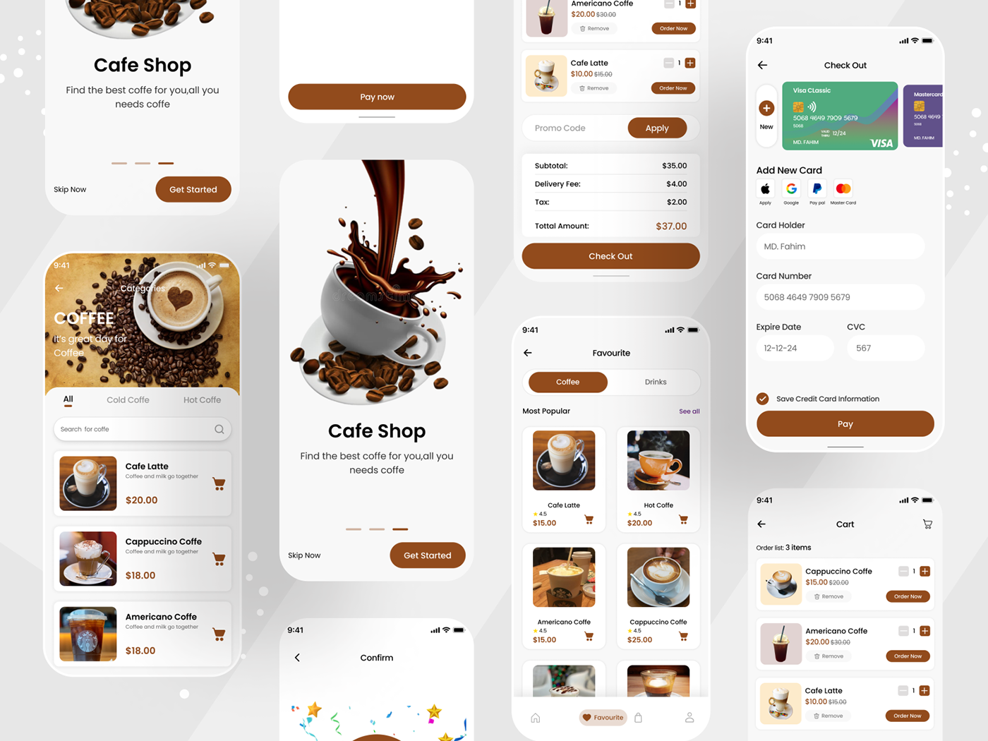 cappuccino espresso Food  food and cafee food delivery fresh cafe mobile cafe shop mobile UI design Restaurant app Restaurent