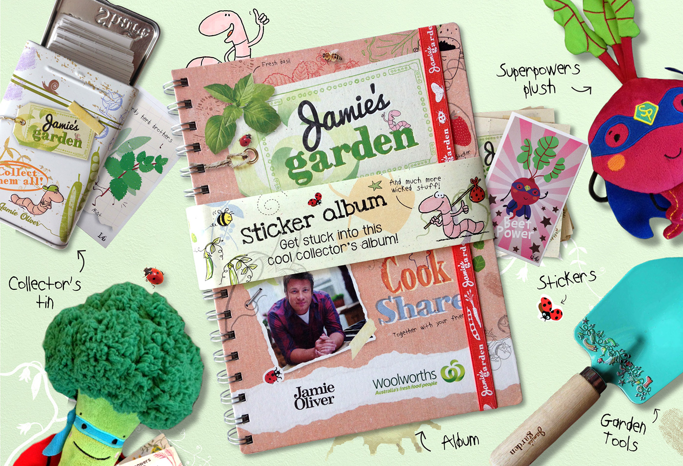 Jamie Oliver Woolworths Jamie's Garden Stickers x 87 Collectable Jamie Oliver Garden Stickers 