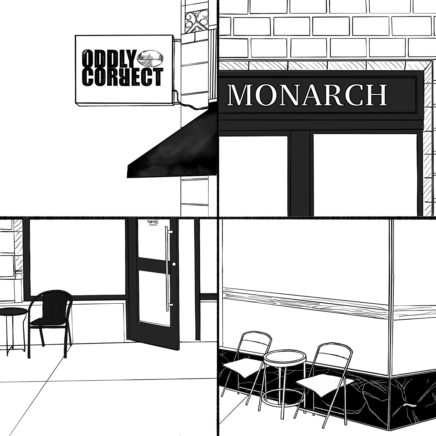 cafe Coffee coffeeshop monarch coffee ODDLY correct Procreate Storefront
