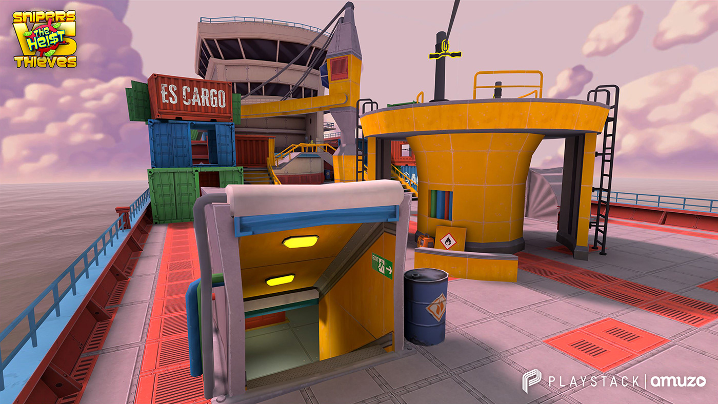 cartoon 3D assets 3d Models ship mobile game crane water Level Design