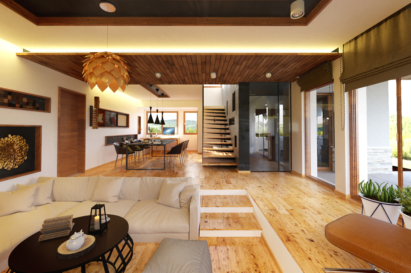 wood black & white Interior living room design architecture corona