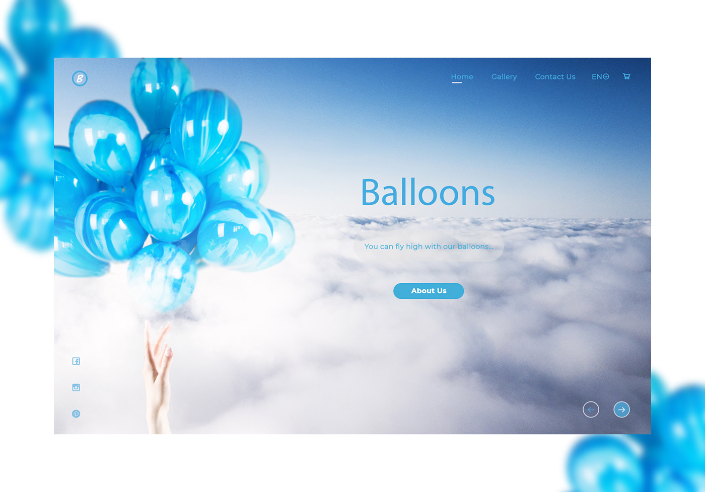Webdesign onepage blue balloon Shopping Ecommerse SKY light