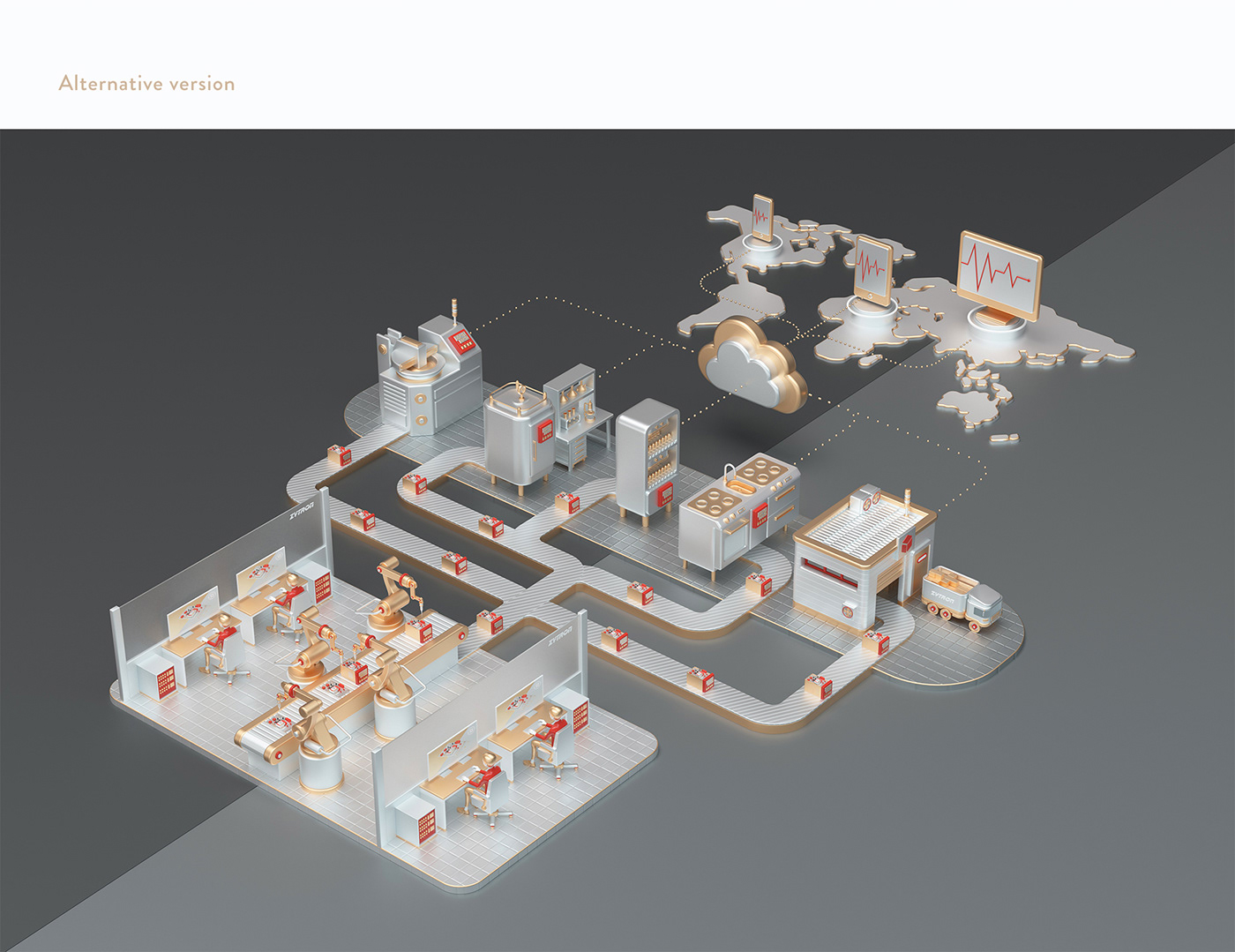 Zytron 3D ILLUSTRATION  electronic business Isometric company process gold bartosz morawski